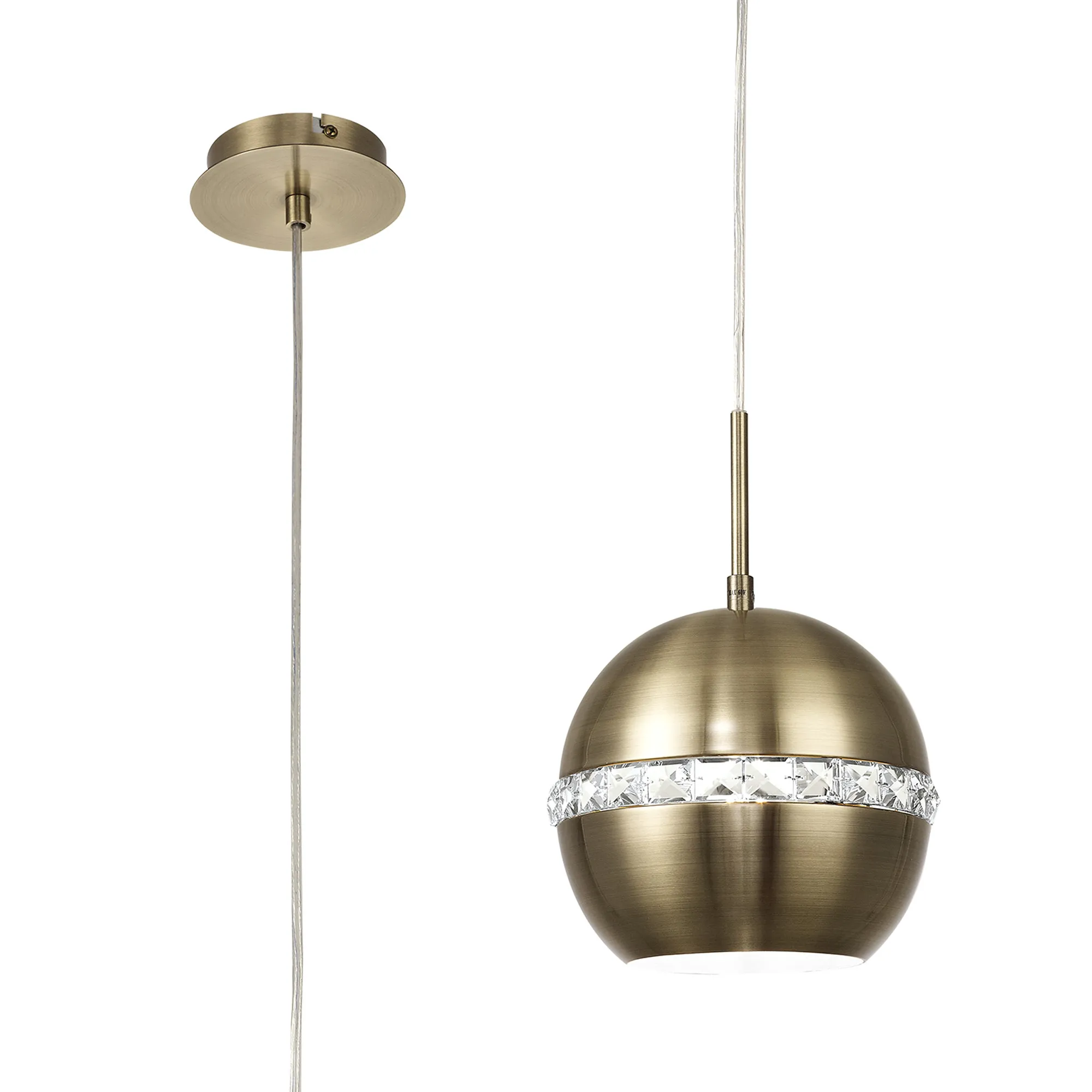 IL32840  Andrea Crystal Pendant 1 Light Antique Brass